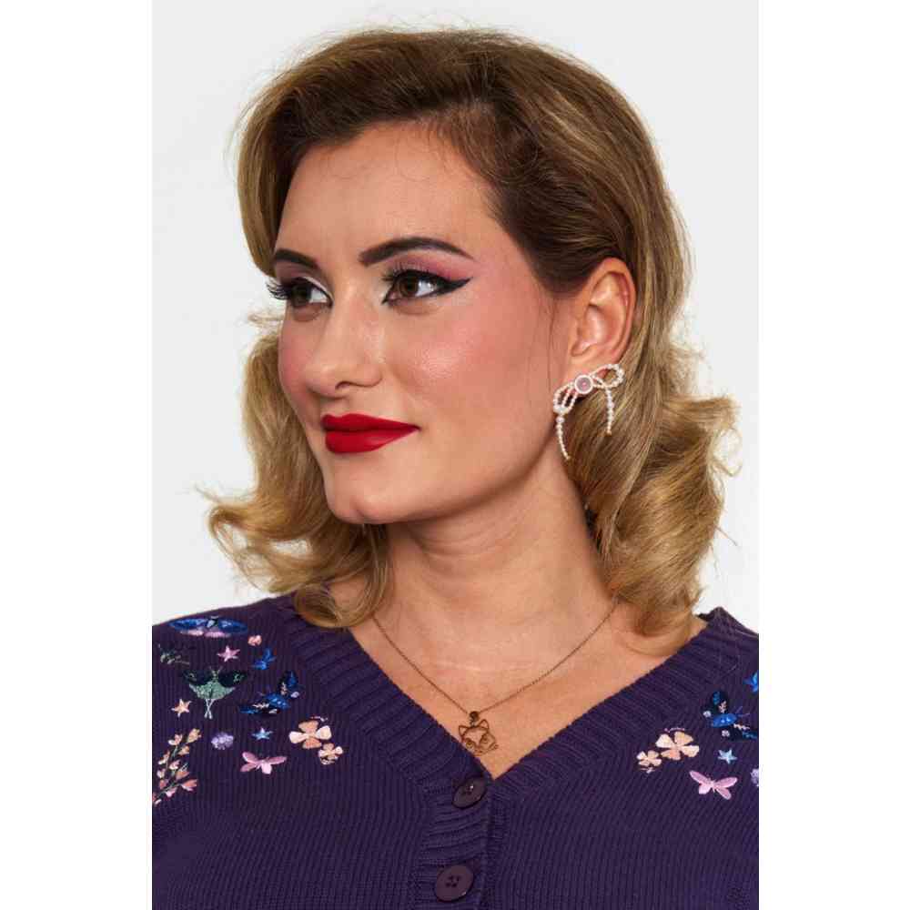 Voodoo Vixen - Pearl Bow Drop Oorbellen - Wit